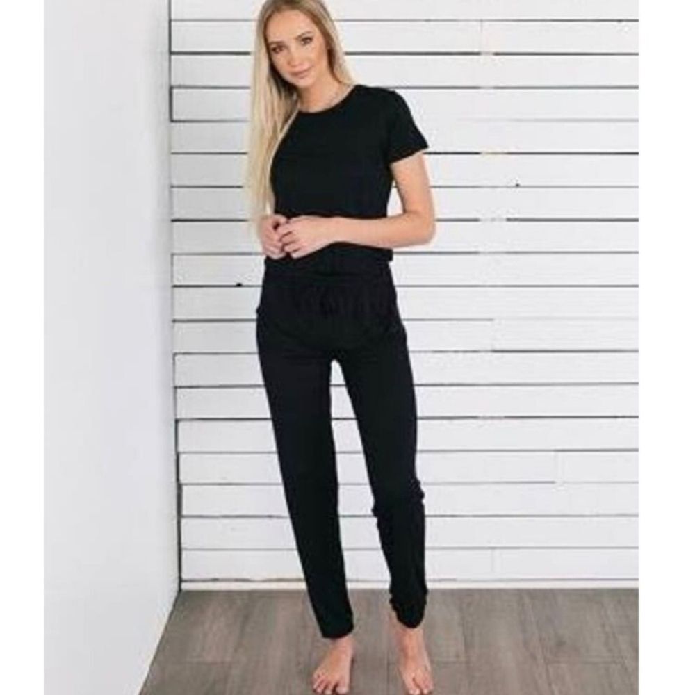 Zyia Active Womens Black Short Sleeve Jumpsuit Loungewear Chic Utility XL